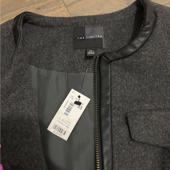 NWT! The Limited Gray Wool Blend Faux Leather Trim Zip Jacket XS - Picture 4 of 8